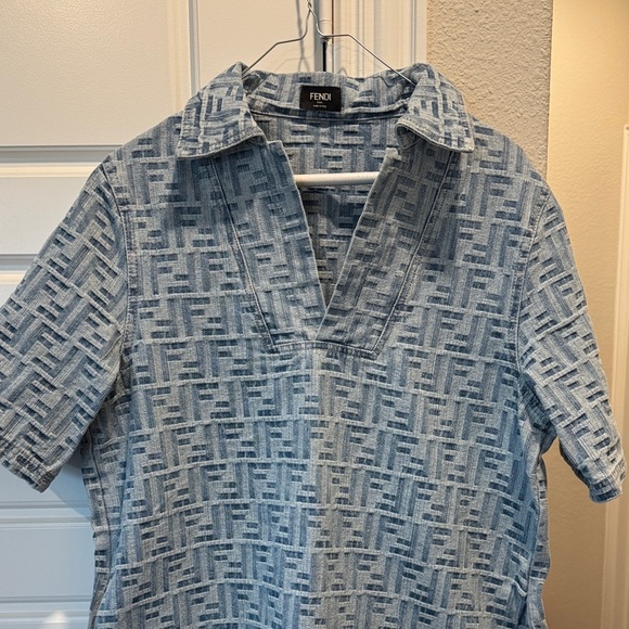 Fendi Light Blue Women’s FF Monogram Denim Shirt Dress - Picture 2 of 5